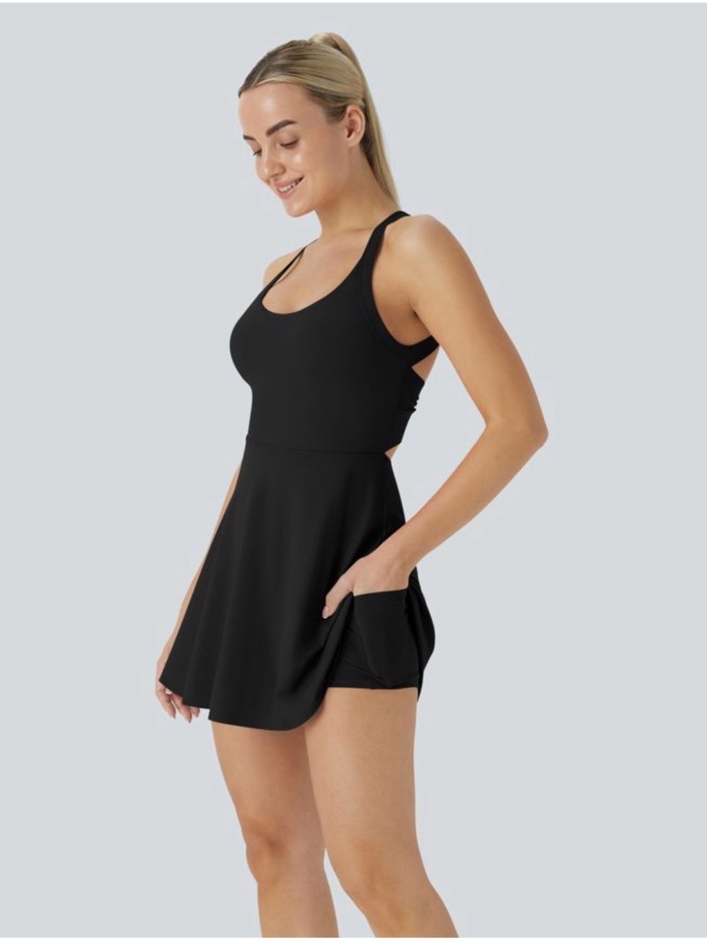 Halara SoftlyZero™  Backless Twisted Cool Touch Active Dress Easy Peezy 
Black S